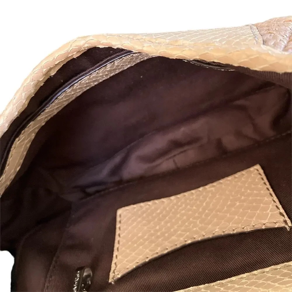 Calvin Klein Snakeskin Print Woven Hobo Bag Beige and Tan